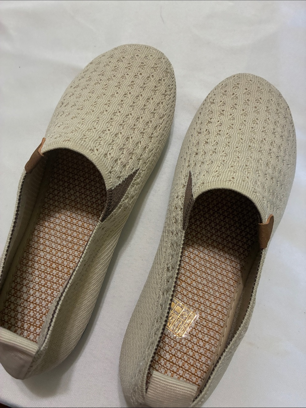 Comfort Knit Slip-On Flats in Beige